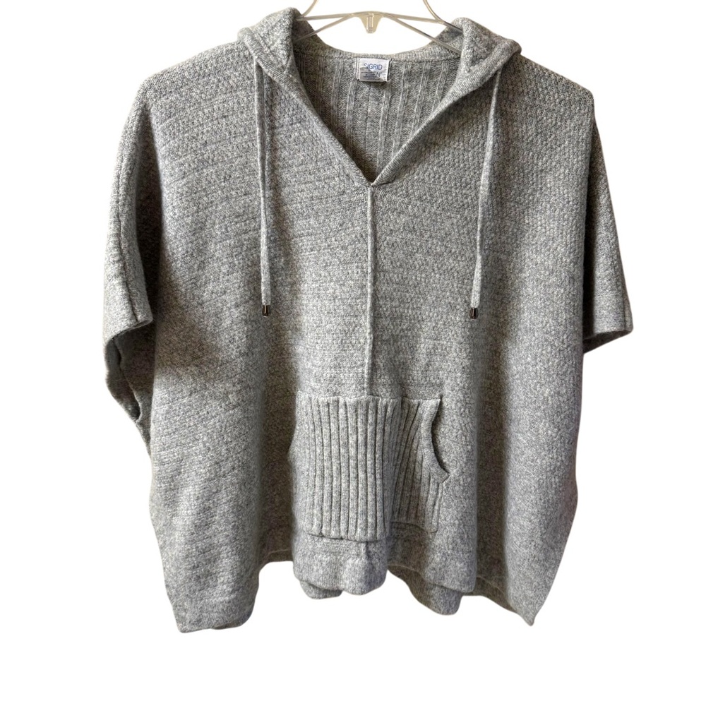 Sigrid Olsen Gray Wool Blend Hooded Sweaterster Kangaroo Pocket Poncho